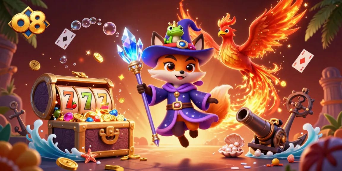Spin to win at o8 with an immersive 3D casino adventure featuring magical creatures and rich rewards.