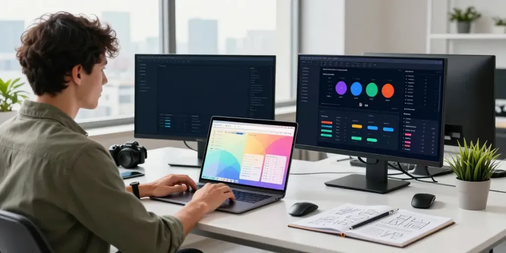Developer analyzing instant indexing data in a modern tech workspace.