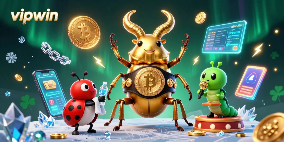 Engaging vipwin scene of a golden stag beetle boxing with crypto elements surrounding, showcasing a lively casino atmosphere.