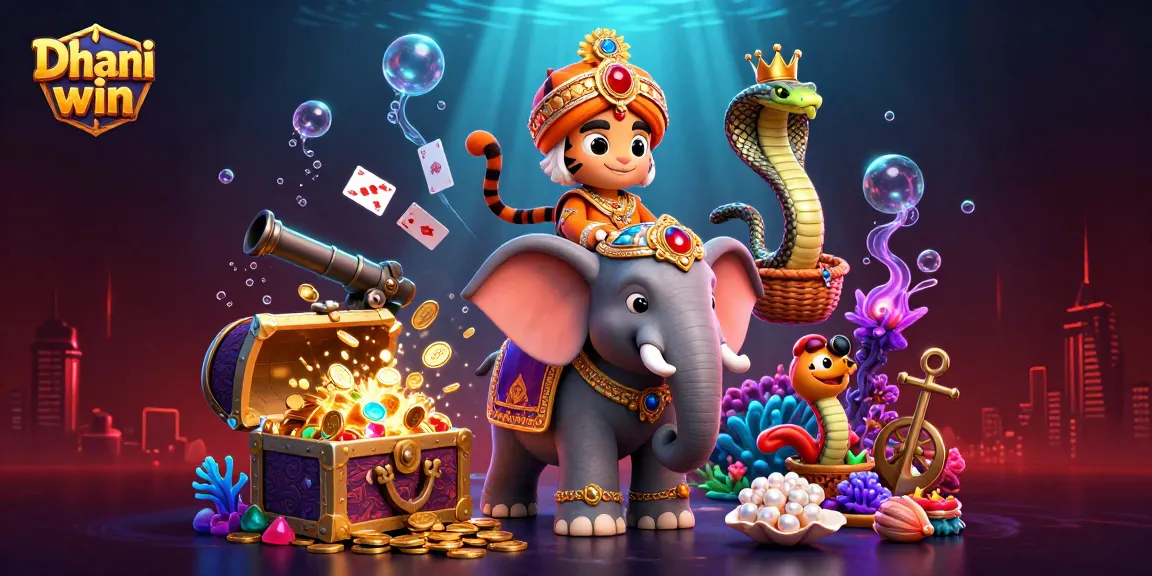 Dhani win features engaging gameplay with a vibrant illustration of a tiger maharaja and games elements.