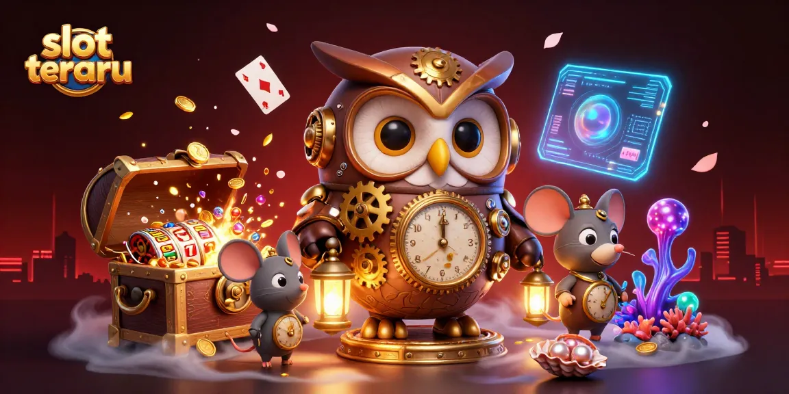 Win big with the vibrant slot terbaru scene showcasing a steampunk owl and dynamic slot elements.