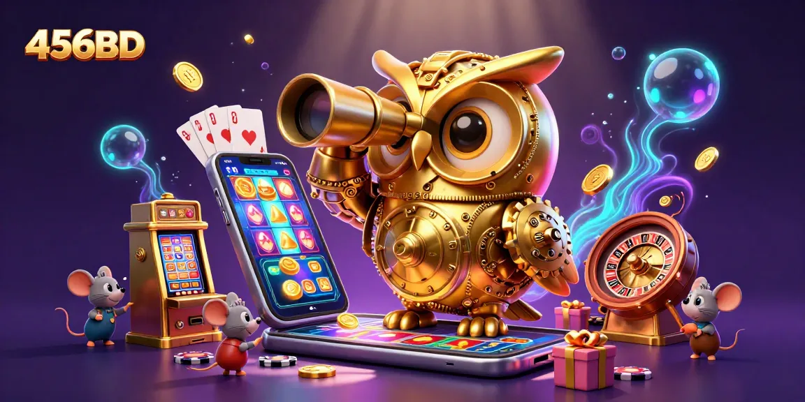 Experience thrilling gameplay at 456BD with a vibrant 3D casino scene featuring unique characters and games.