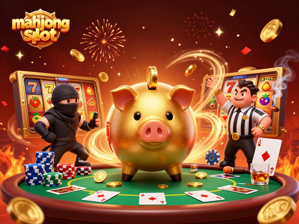 Experience the thrilling mahjong slot action with a vibrant 3D casino scene featuring dynamic characters and game elements.