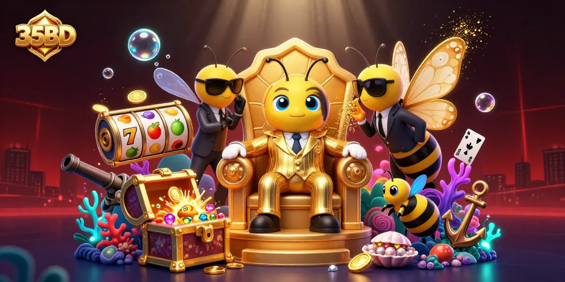 Experience the thrilling 35BD casino with animated characters and vibrant slot elements in a dynamic underwater scene.