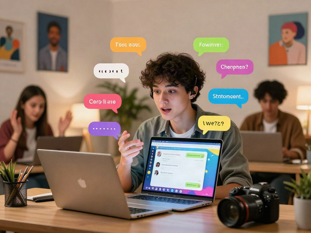 Engaging spicy chat scene with diverse individuals in a lively online conversation.